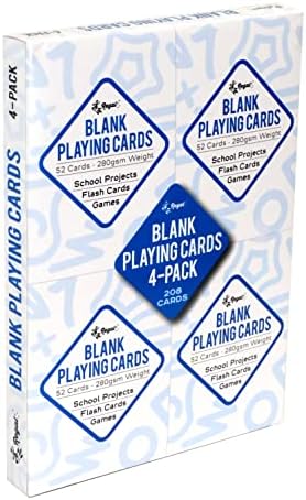 Regal Games 208 Blank Playing Cards to Write On - Custom Blank Deck of Cards - (2.5" x 3.5") Cardstock White Poker Size - 4 Packs x 52 Cards