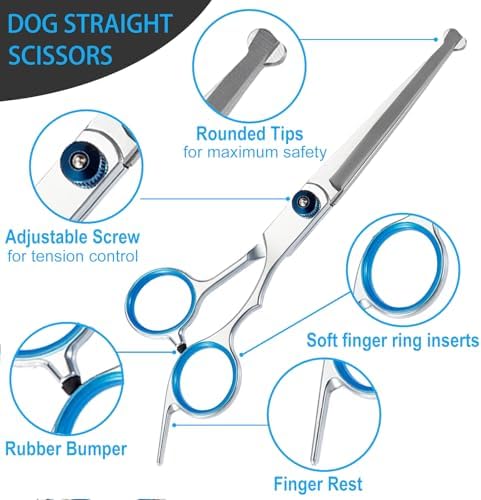 5 in 1 Premium Dog Grooming Scissors, Professional Dog Scissors for Grooming with Safety Round Tips, Lengnoyp Stainless Steel Thinning Shears, Pet Cat Shears for Grooming Kit