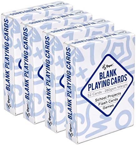 Regal Games 208 Blank Playing Cards to Write On - Custom Blank Deck of Cards - (2.5" x 3.5") Cardstock White Poker Size - 4 Packs x 52 Cards