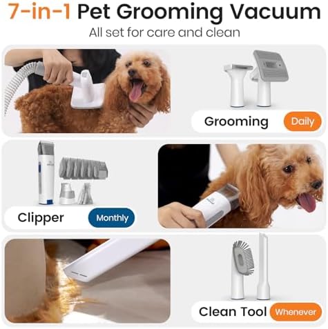 oneisall Dog Grooming Vacuum, Pet Grooming Vacuum with Clipper Nail Grinder, 1.5L Dust Cup Dog deshedding Brush with 7 Tools for Shedding Pet Hair, Home Cleaning(Blue)