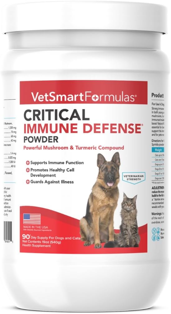 Critical Immune Defense for Dogs & Cats; Supports Normal Cell Growth - Turkey Tail, Reishi, Shiitake and Maitake Mushroom Formula with Patented White Turmeric Root Extract - 30-Day Supply
