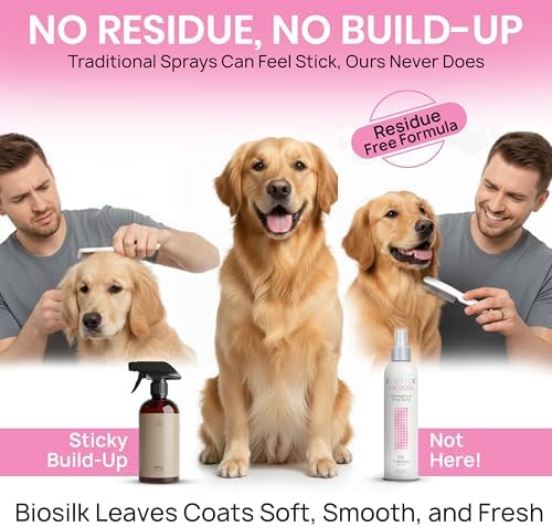 BioSilk for Dogs Silk Therapy Detangling and Shine Spray, 8 Fl Oz | pH-balanced, paraben-free leave-in mist with silk and vitamins, dematting spray for all coats and breeds