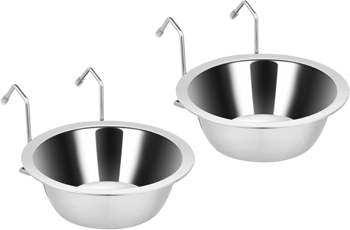 Fri4Free 2PCS 8oz Stainless Steel Hanging Kennel Water Bowls | Easy to Use, No Spill, Fits Small Crate Kennel Cage Catio, For Dogs Puppies Cats Small Pet, Food & Water Feeding Holder