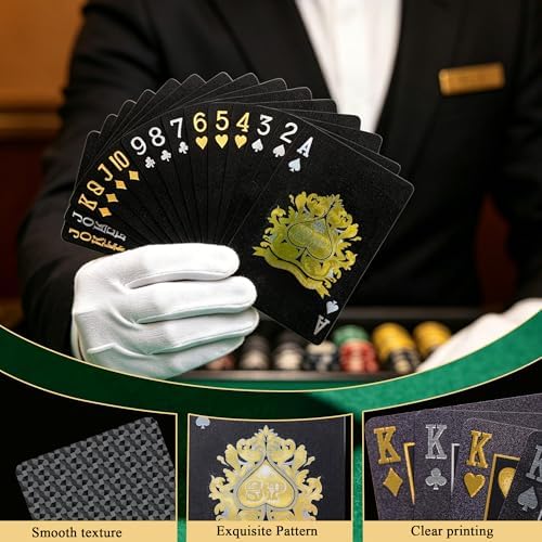 ACELION Waterproof Playing Cards, Plastic Playing Cards, Deck of Cards, Gift Poker (Black Diamond Cards)