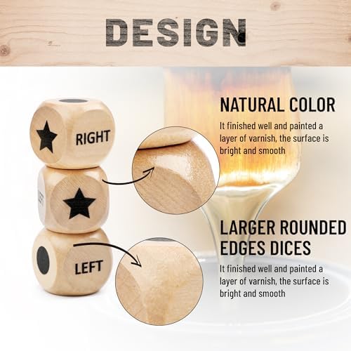 Pagather Left Right Roll Dice Game Set, Wooden Box with 3 Dice & 48 Chips