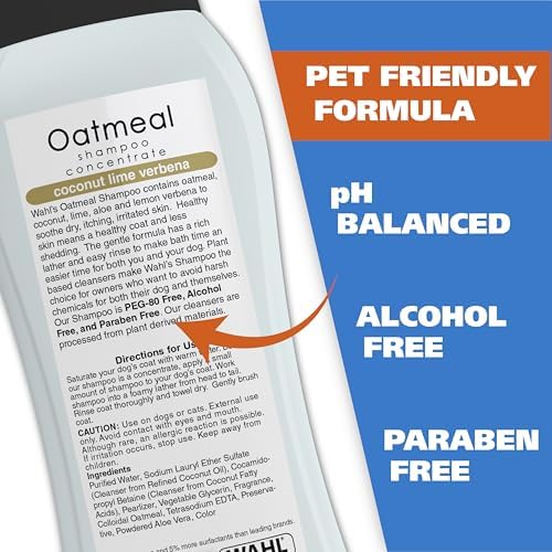 Wahl USA Dry Skin & Itch Relief Pet Shampoo for Dogs – Oatmeal Formula with Coconut Lime Verbena Scent & Pet Friendly Formula, 24 Oz - Model 820004A | Oatmeal Formula Moisturizes Skin & Provides Itch Relief For Sensitive Skin Dogs, Pet Friendly Formula - 