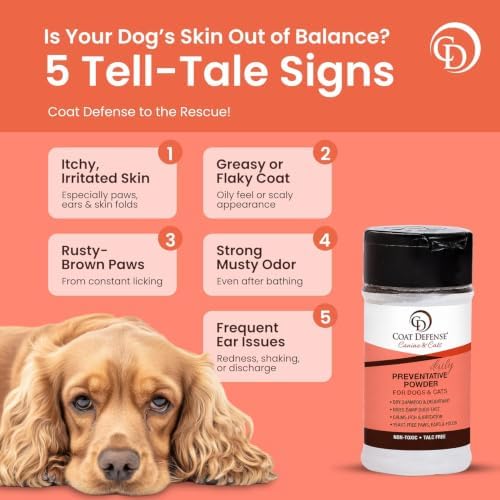 COAT DEFENSE Daily Preventative Powder | Made in USA | 3.5oz Waterless Dog Shampoo & Pet Deodorizer for Smelly Dogs | Provides Anti Itch Relief | Dog Dry Shampoo for Dry Itchy Skin