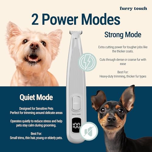 Dog Paw Trimmer - Electric Cordless Pet Clippers for Dogs & Cats - Quiet Dual-Speed Groomer with Pet-Safe Blade for Feet, Ears, Face - USB-C Rechargeable - with Travel Bag, Comb & Brush