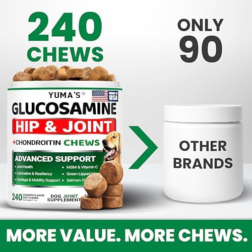 YUMA'S Glucosamine for Dogs - 240 Chews - Hip & Joint Supplement for Dogs | Chondroitin, MSM, Salmon Oil & Turmeric Chews, Joint Pain Relief & Mobility for Large, Medium & Small Breed Dogs, Made in USA