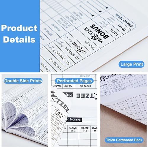 Perforated Yahtzee Score Pads: 120 Easy Tear Off Score Sheets, Large Print, Compatible with Yardzee and Yahtzee Games