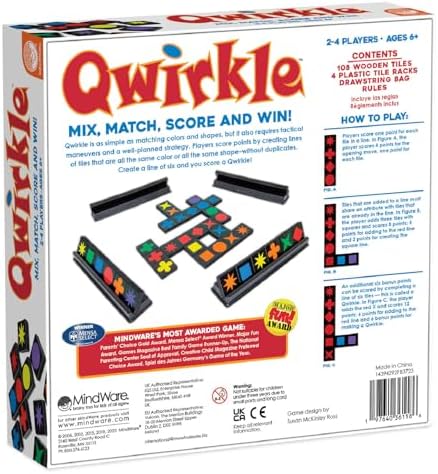 MindWare Qwirkle with Trays Strategy Board Game, 108 Wooden Tiles