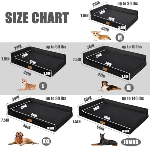 Patas Lague Orthopedic Large Dog Bed Washable Pet Sofa Bed 36''X24'' Black