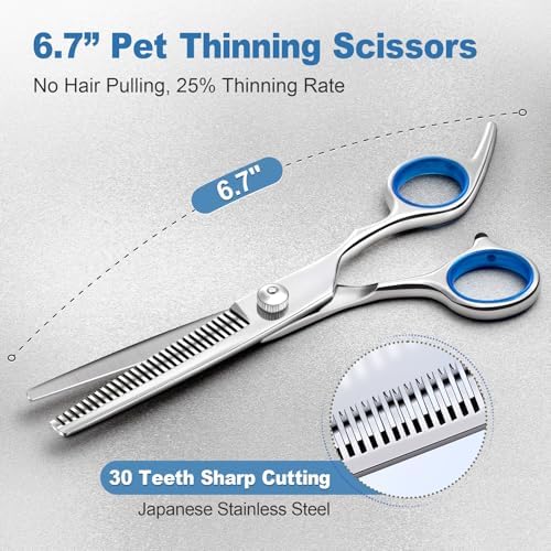 Gimars Titanium Coated Professional 6 in 1 4CR Stainless Steel Dog Grooming Scissors with Safety Round Tip, Heavy Duty Pet Grooming Scissor for Dogs, Cats and Other Animals