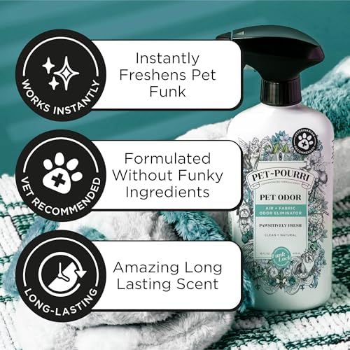 Pet-Pourri Pawsitively Fresh Pet Odor Deodorizer Spray, 16 Fl Oz, Up to 800 Uses, Air + Fabric Odor Remover with Essential Oils & Plant Based Ingredients, Vet Recommended, Pineapple, Jasmine & Pear