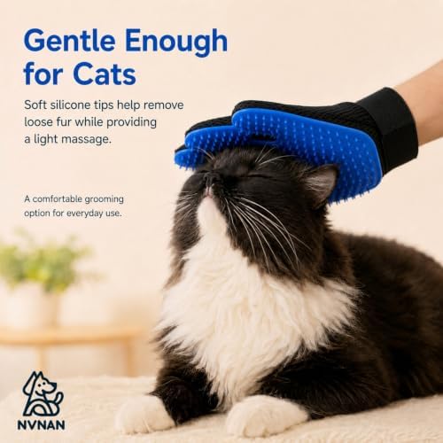 NVNAN Pet Hair Removal Glove for Dogs & Cats, 2-Pack Blue | 2-in-1 deshedding brush and massage mitt for shedding control, bathing and washing, safe for short or long hair pets
