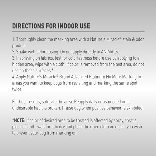 Nature's Miracle Advanced Platinum No More Marking Training Spray, 128 oz | Helps Prevent Dogs from Marking the Same Spot, For Indoor Training, Safe For Pets and Home*, Repels With Essential Oils