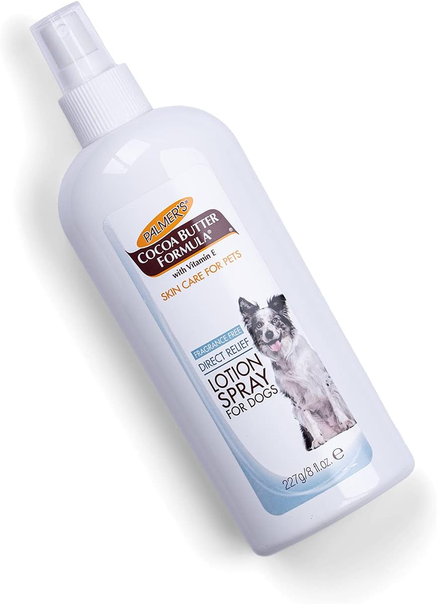 Palmers for Pets Cocoa Butter Dry Skin Relief Spray for Dogs, 8 Fl Oz | Direct spray-on lotion with Vitamin E soothes dry, itchy skin, no-mess application between grooming