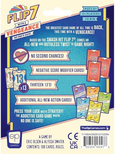 Flip 7: with a Vengeance, Addictive Press Your Luck Game, New Special Action Cards & Negative Modifiers, Sequel to the Classic Fast-Paced, Easy to Teach Card Game: Flip 7, from The Op Games, Ages 8+