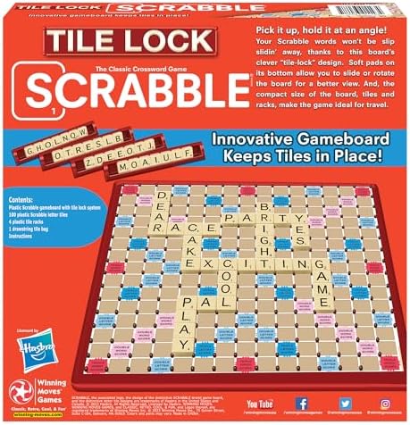 Tile Lock Scrabble Board Game, Board Holds Tiles in Place, for 2-4 Players, Ages 8 and Up, by Winning Moves Games USA