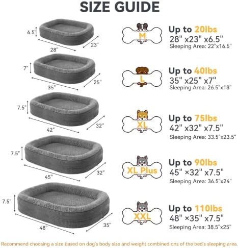 JOEJOY Orthopedic Dog Beds Large Sized Dog, XL Egg-Crate Memory Foam Pet Couch Bed with Bolster Sides, Waterproof Lining, Removable Washable Cover & Non-Slip Bottom, Grey