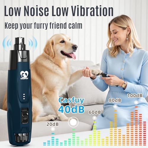 Casfuy New 6-Speed Dog Nail Grinder - 50% More Power Dog Nail Trimmers with 2 LED Lights Quiet 7h Running Time Electric Pet Nail Grinder File Toenail Grinder for Large Medium Small Dogs & Cats (DB)