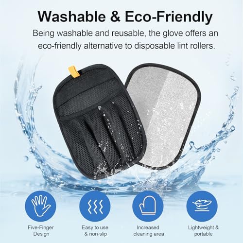 Pet Hair Removal Glove Cat & Dog, Electrostatic Reusable Hair Remover Tool | Upgraded washable 5-Finger pet hair remover works for laundry, couch, carpet & car seat, removes dog and cat fur easily