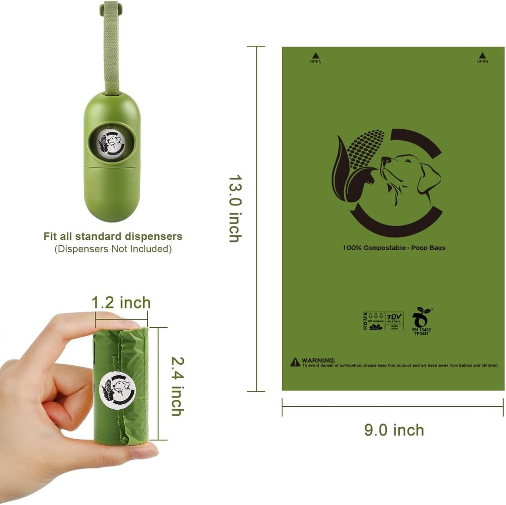 Certified Home Compostable Dog Poop Bags, 270 Plant Based Bags (18 Rolls) | TÜV AUSTRIA Home Compost, ASTM D6400, EN 13432 and NF T51-800 Certified, Extra Thick, Unscented, Leak Proof, Cornstarch