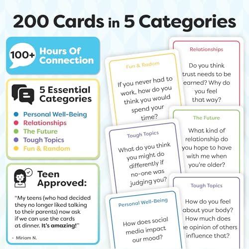 200 Teens Conversation Cards for Ages 12+, Easy Therapy Games & Questions