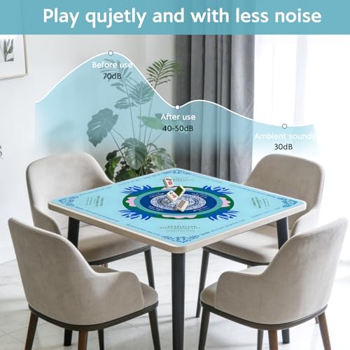 Blue Mahjong Mat for Table, American Mahjong Mat with Rules, 31.5" x 31.5"