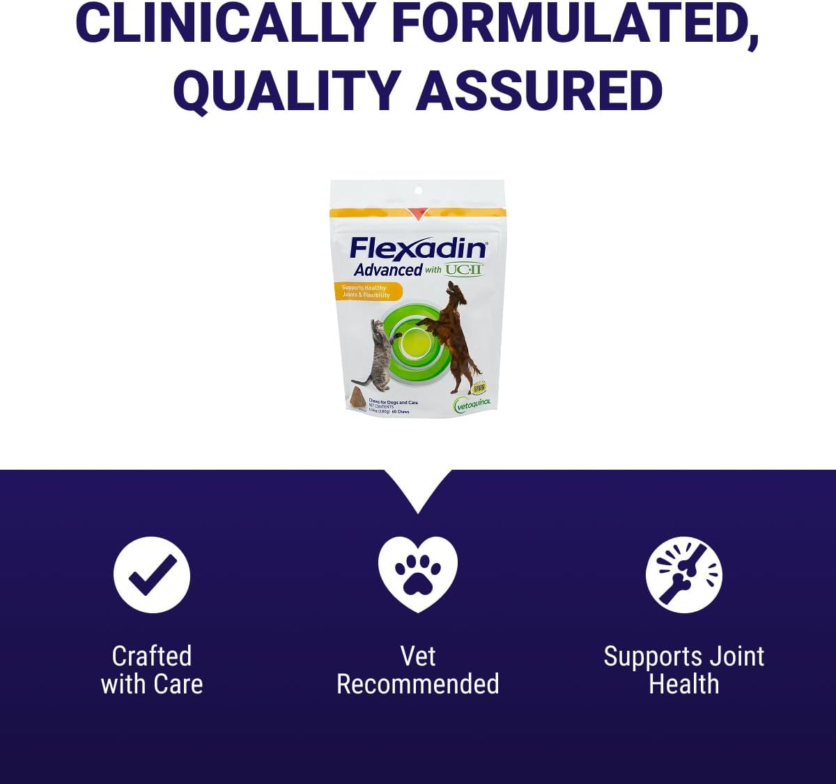 Vetoquinol Flexadin Advanced Hip and Joint Supplement with Undenatured Collagen for Dogs, One Chew a Day Hip and Joint Support Chew for Dogs and Cats, Clinically Proven Vet-Approved Formula, 60 Chews