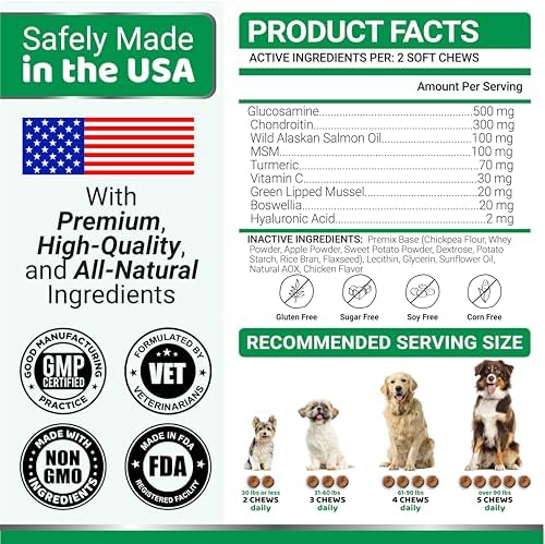 YUMA'S Glucosamine for Dogs - 240 Chews - Hip & Joint Supplement for Dogs | Chondroitin, MSM, Salmon Oil & Turmeric Chews, Joint Pain Relief & Mobility for Large, Medium & Small Breed Dogs, Made in USA