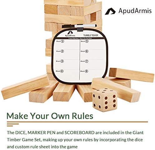 ApudArmis 54 Pcs Tumble Tower, Pine Wooden Stacking Game Up to 3.2Ft