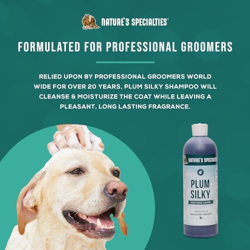 Nature's Specialties Plum Silky Ultra Concentrated Dog Shampoo Conditioner, Makes up to 3 Gallons, Natural Choice for Professional Pet Groomers, Silk Proteins, Made in USA, 16oz