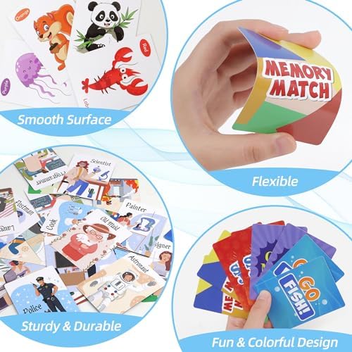 Card Games Go Fish,Old Maid,Slap Jack and Memory Match-4 Decks in 1 Pack