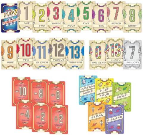 Flip 7: with a Vengeance, Addictive Press Your Luck Game, New Special Action Cards & Negative Modifiers, Sequel to the Classic Fast-Paced, Easy to Teach Card Game: Flip 7, from The Op Games, Ages 8+