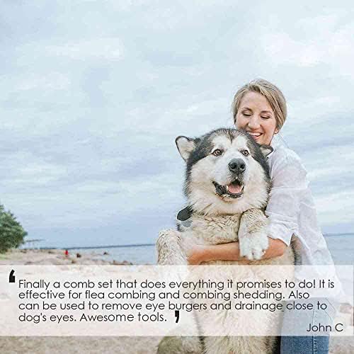 Dog Grooming Comb Pet, Stainless Steel Cat Combs with Rounded Teeth, Professional Metal Tear Stain Remover, Dematting Tool for Small, Medium & Large Pets-7.5in