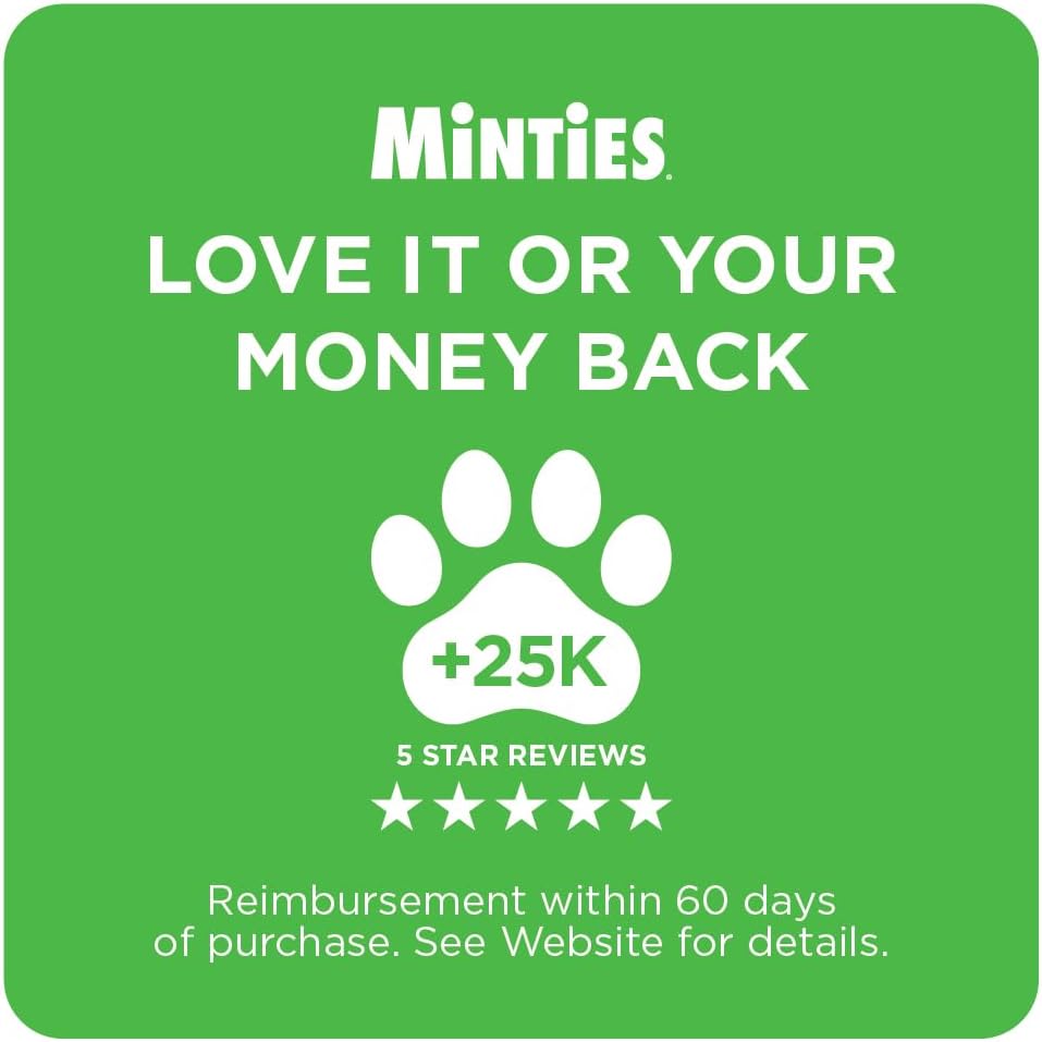 Minties Dental Chews for Dogs, 60 Count, Vet-Recommended Mint-Flavored Dental Dog Treats for Medium Dogs, Bones Clean Teeth, Fight Bad Breath, and Removes Plaque and Tartar | Vet-recommended mint dental bone; scrubs teeth as dogs chew; fights plaque, tart