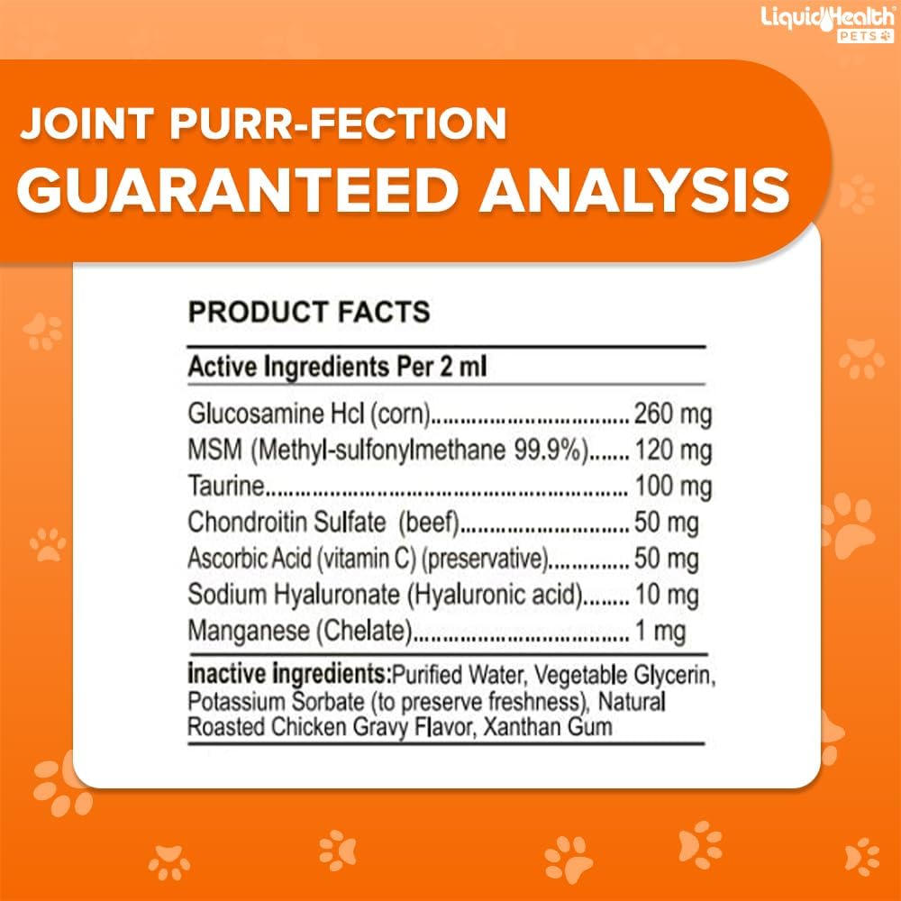 LIQUIDHEALTH Pets Liquid Cat Glucosamine Joint Purr-Fection - Hip & Joint Health Relief Support, Chondroitin Feline Droppers for Senior Older Adult Cats & Kittens - Made in the USA (2 oz)