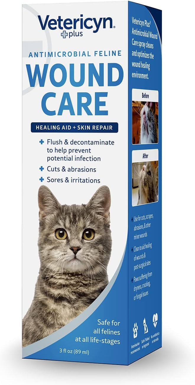 Vetericyn Plus Cat Wound Care Spray | Feline Healing Aid and Skin Repair for Wounds, Sores, and Abrasions, Provides Itch Relief for Cats Irritated Skin. 3 Ounces