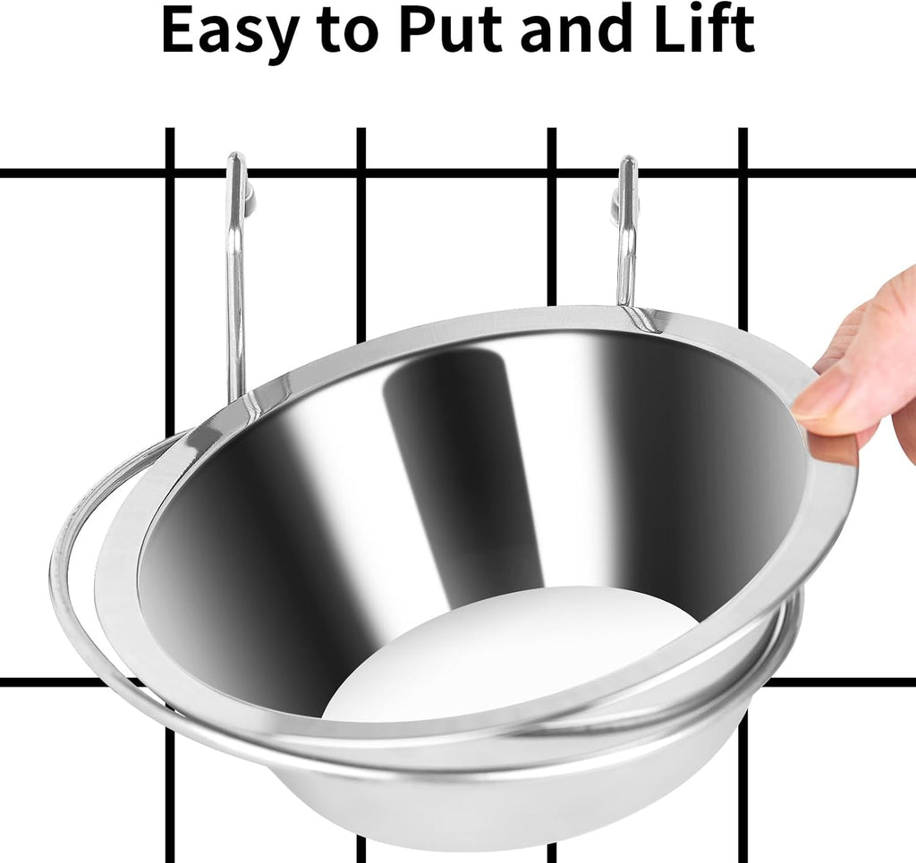 Fri4Free 2PCS 8oz Stainless Steel Hanging Kennel Water Bowls | Easy to Use, No Spill, Fits Small Crate Kennel Cage Catio, For Dogs Puppies Cats Small Pet, Food & Water Feeding Holder