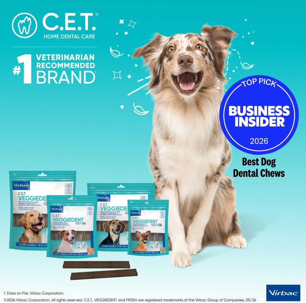 C.E.T. Veggiedent Fr3sh Plaque and Tartar Control Chews for Dogs, Medium | Vet recommended dental chews, plant-based formula, supports canine digestive health, VOHC approved for plaque & tartar