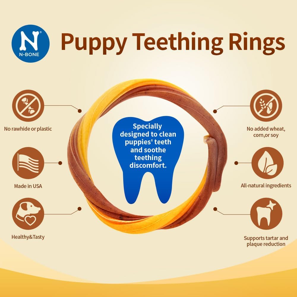 N-Bone Puppy Teething Rings, Pumpkin Flavor, Natural Puppy Teething Chews & Chew Treats, Helps Soothe Teething Gums, Calcium Enriched, 6 Rings