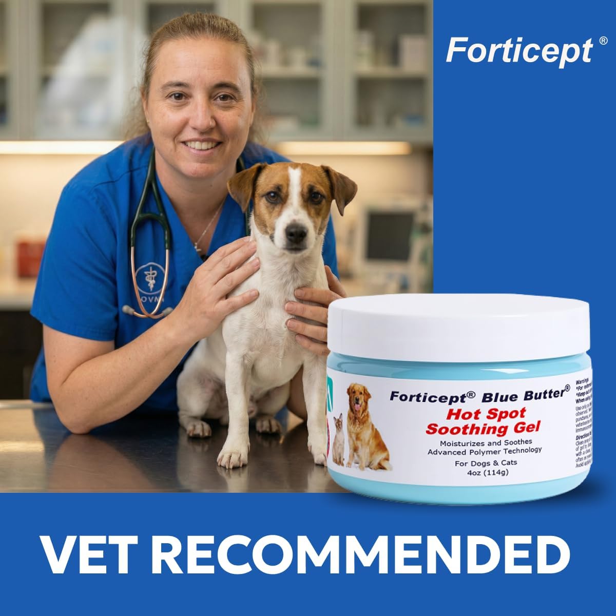 Forticept Blue Butter – Hot Spot Treatment for Dogs Cats | Dog Cat Wound Care | Skin Yeast Infections, Ringworm, Cuts, Rashes, First Aid Veterinary Strength Anti Itch Cream 4oz