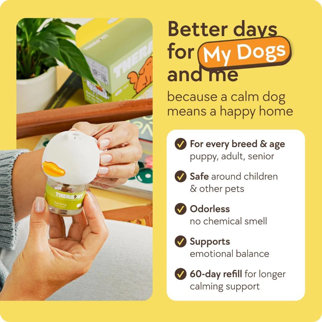 TherapetMD Dog Calming Diffuser Refill Kit (2-Pack, 60-Day Supply) Dog Pheromone Refills for Stress, Separation, Pee Accidents, Barking, & Destructive Behaviors. Use with TheraPet MD Diffuser Only