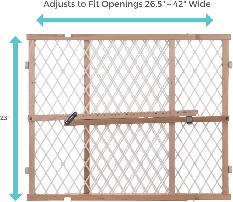 Toddleroo by North States - Diamond Mesh Wooden Baby Gate: Pressure Mounted Baby Gate for Doorways - Adjustable 26.5 to 42 Inches Wide - 23 Inches Tall