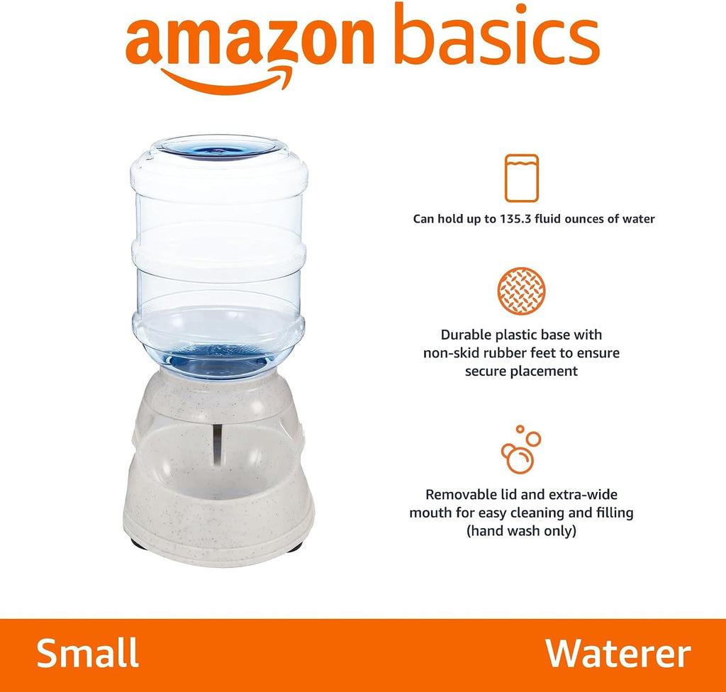 Amazon Basics Gravity Pet Water Dispenser for Cat and Dog, Easy to Clean, 135.3fl.oz Capacity, Small