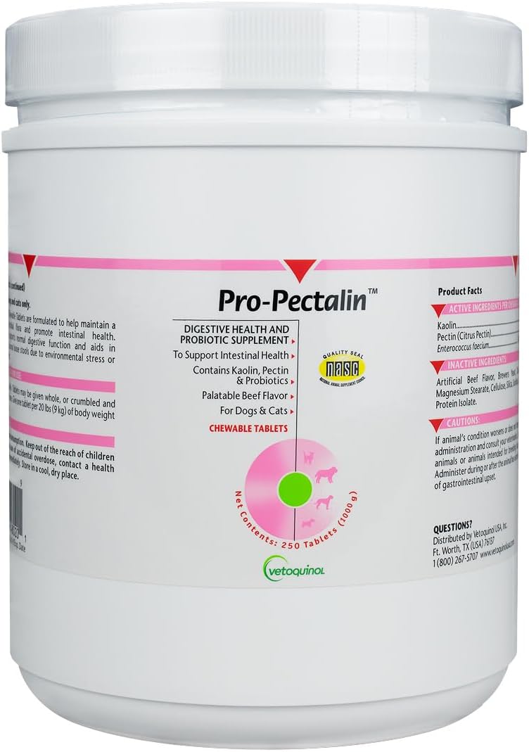 Vetoquinol Pro-Pectalin - Supports Digestive System & Stool Firmness for Dogs & Cats - Chewable Probiotic Supplement for Intestinal Support - For All Breeds - 60 Count