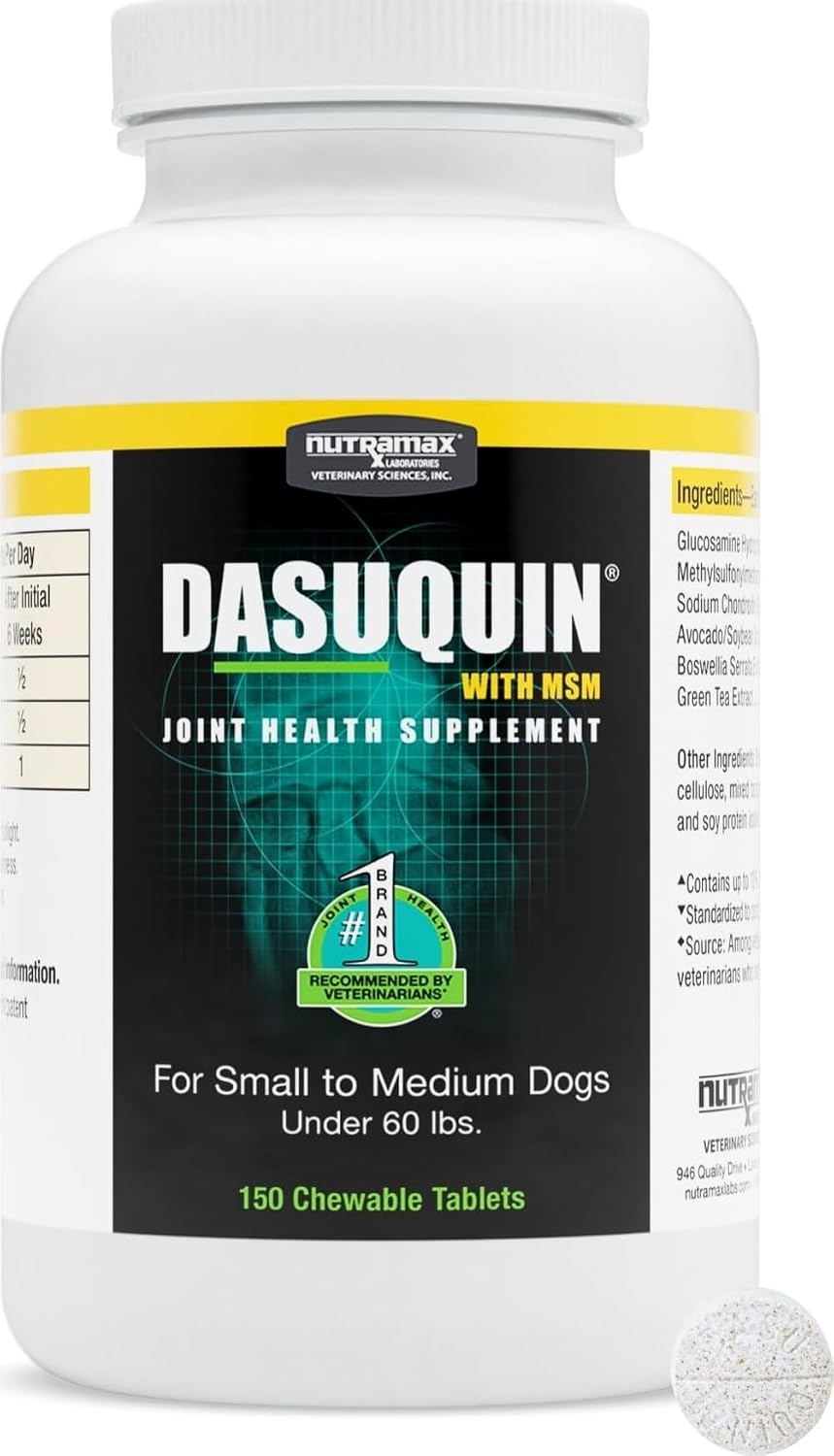 Nutramax Dasuquin MSM Joint Supplement, Small/Med Dogs, Chew Tablets150ct | Glucosamine and Chondroitin, Chewable Tablets for Dogs under 60 lbs, ASU & MSM, Supports Healthy Joints, All Ages