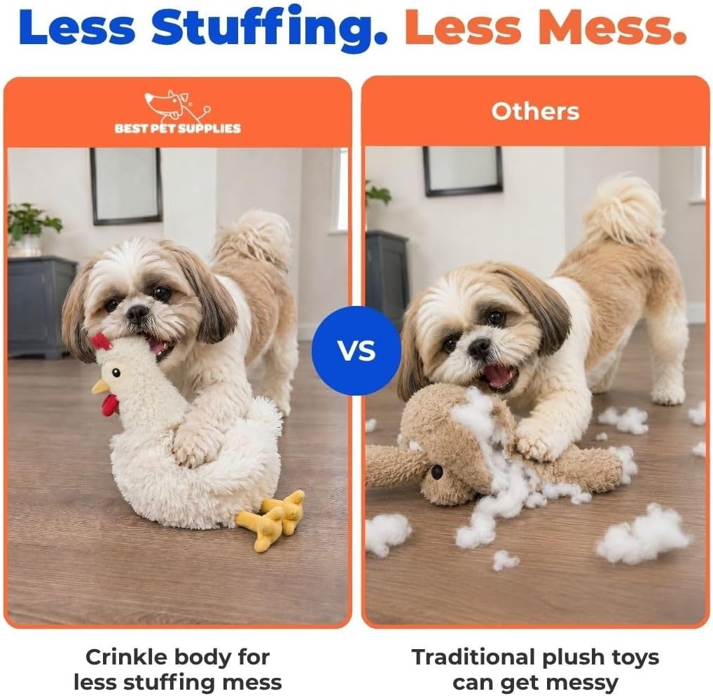 Best Pet Supplies Interactive Squeaky Dog Toy - Crinkle Chicken, Beige | Stuffing Free Body, Soft, Squeaks & Crinkles, No Mess, Perfect for Moderate Chewers, Toss and Fetch Play