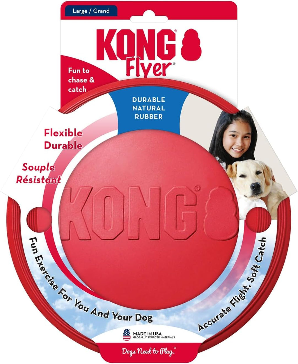 KONG Flyer, Natural Rubber Flying Disc Fetch Toy, for Medium/Large Dogs | Durable KONG Natural Rubber Flying Disc for Fetch, a Safer Disc for Healthy Outdoor Activity & Active Play